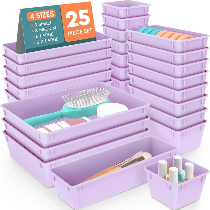 SpaceHacks 25 PCS Plastic Drawer Organizer Set, 4-Size Versatile Organizer Trays & storage Bins for Makeup, Jewelry, and Gadgets in Bathroom, Bedroom and Office, Purple - Image 1